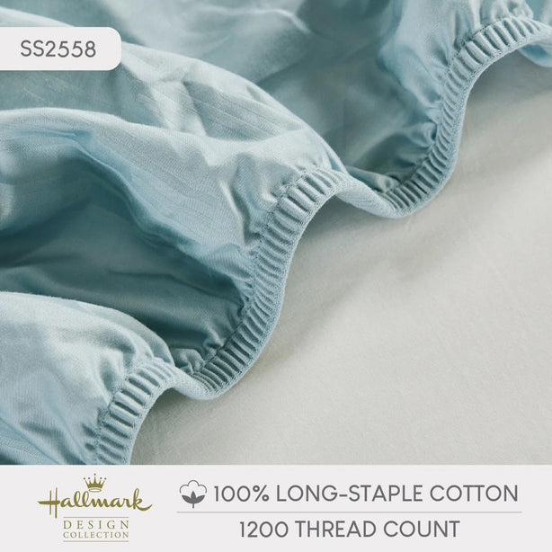 Hallmark Simplicity Premium Cotton 1200TC Dobby Bed Linen - Meander Blue