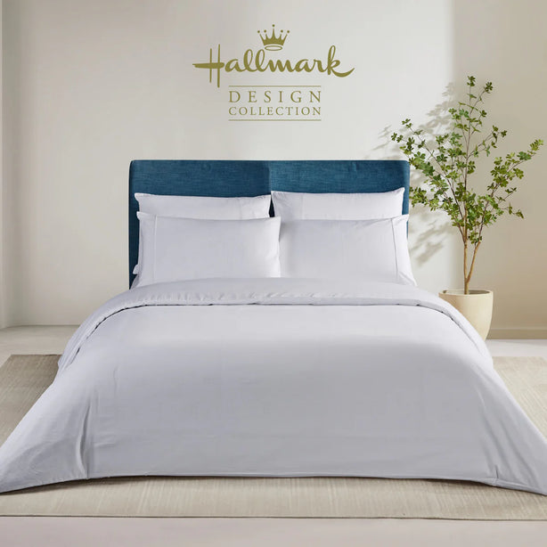 Hallmark Simplicity Premium Cotton 1200TC Dobby Bed Linen - White