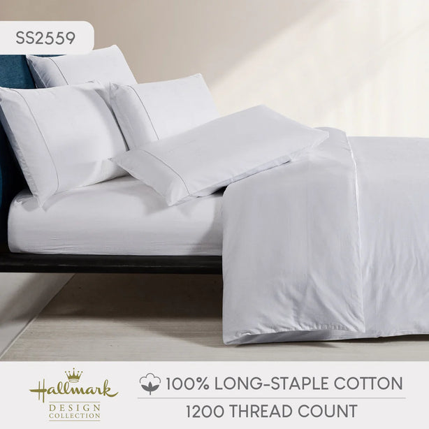 Hallmark Simplicity Premium Cotton 1200TC Dobby Bed Linen - White