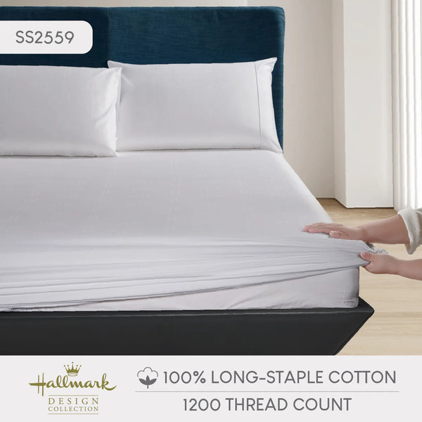 Hallmark Simplicity Premium Cotton 1200TC Dobby Bed Linen - White