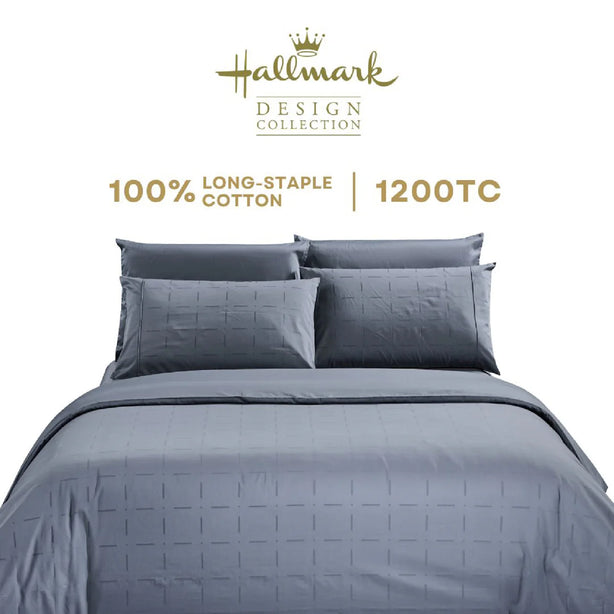 Long-Staple Cotton Bed Sheet – 1200TC Dobby Stone Blue