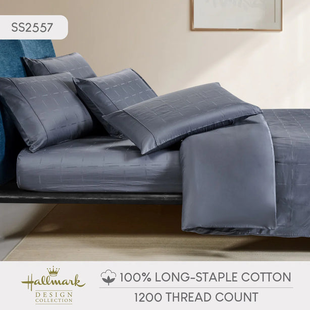 Hallmark Simplicity Premium Cotton 1200TC Dobby Bed Linen - Stone Blue