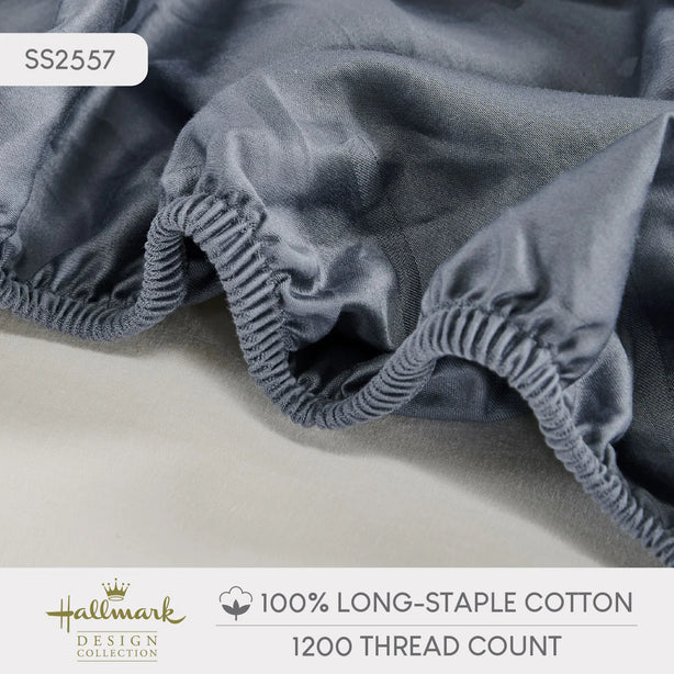 Long-Staple Cotton Bed Sheet – 1200TC Dobby Stone Blue