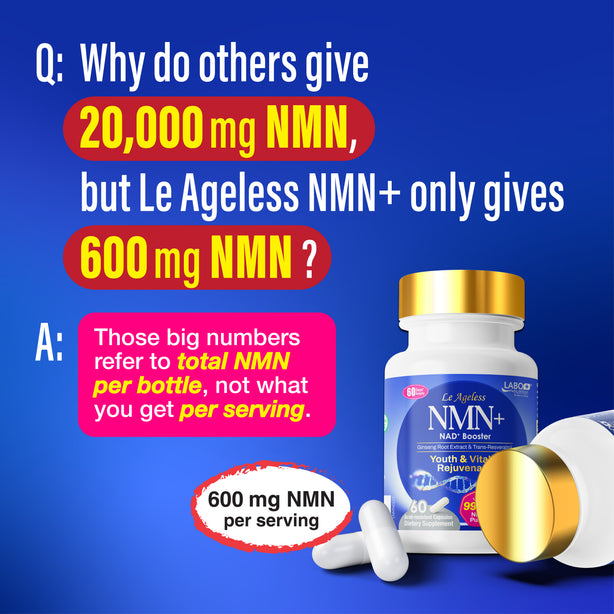 LABO Nutrition Le Ageless NMN+ 600mg with NAD+ Boosters Ginseng Extract & Trans-Resveratrol Supplement - Youth & Vitality Rejuvenator for Cellular Repair Anti Aging Heart Health Energy Metabolism Brain & Memory Antioxidants Sleep Quality • Halal • 6