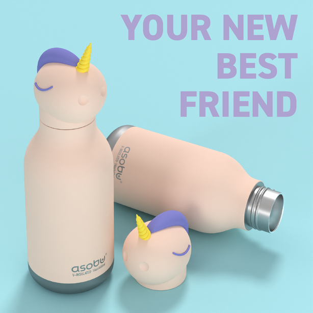 ASBV05454 ASOBU Bestie Kids Thermal Water Bottle - Unicorn | Cute Insulated Leak-Proof Stainless Steel
