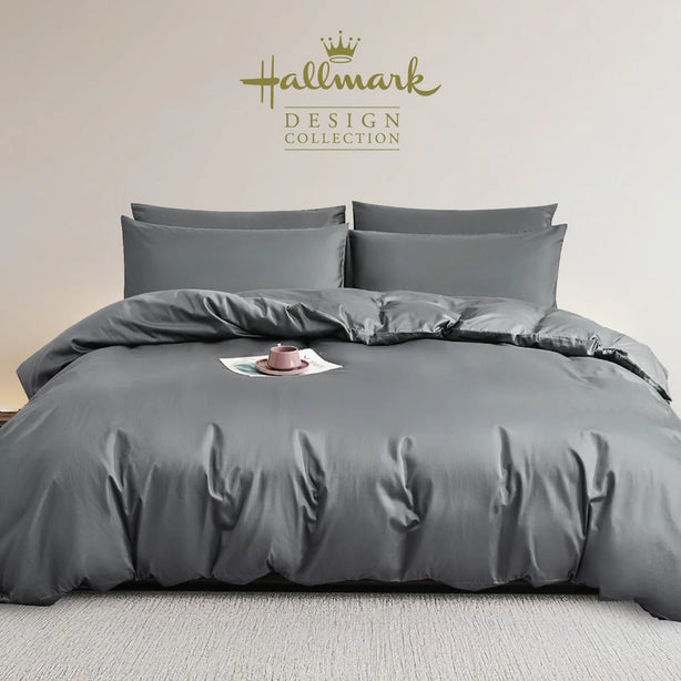 Hallmark Simplicity Premium Cotton 1200TC Plain Bed Linen - Dark Grey