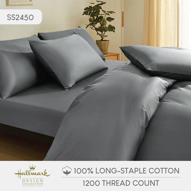 Hallmark Simplicity Premium Cotton 1200TC Plain Bed Linen - Dark Grey