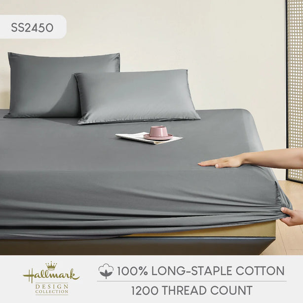 Hallmark Simplicity Premium Cotton 1200TC Plain Bed Linen - Dark Grey