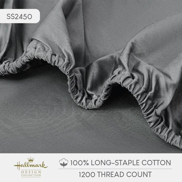 Hallmark Simplicity Premium Cotton 1200TC Plain Bed Linen - Dark Grey