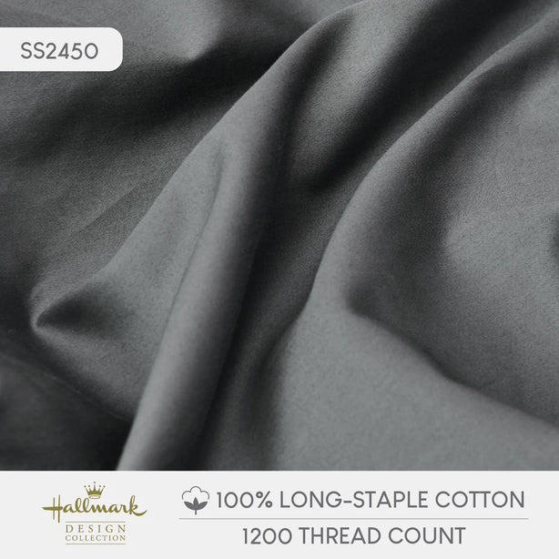 Hallmark Simplicity Premium Cotton 1200TC Plain Bed Linen - Dark Grey