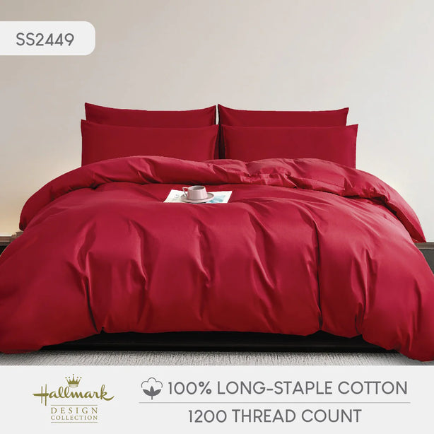 Hallmark Simplicity Premium Cotton 1200TC Plain Bed Linen - Rose Red
