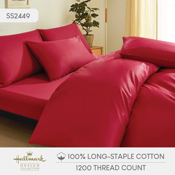 Hallmark Simplicity Premium Cotton 1200TC Plain Bed Linen - Rose Red