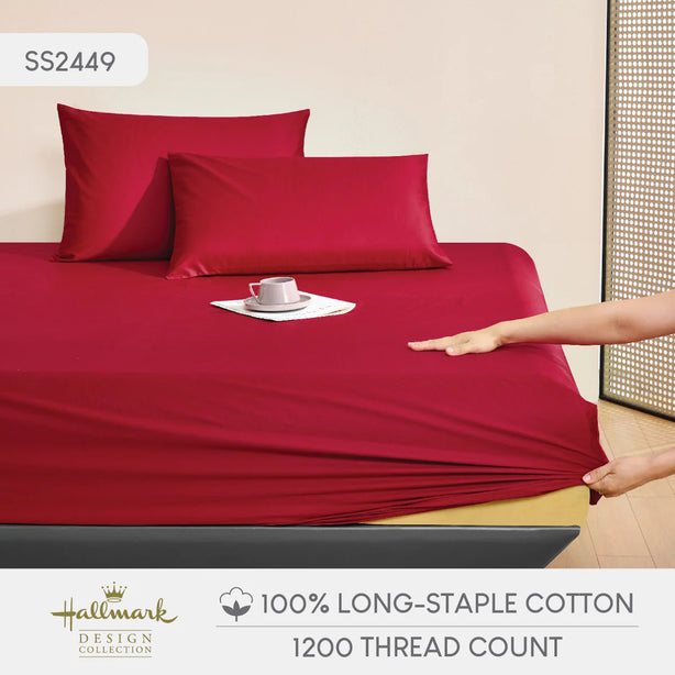 Hallmark Simplicity Premium Cotton 1200TC Plain Bed Linen - Rose Red