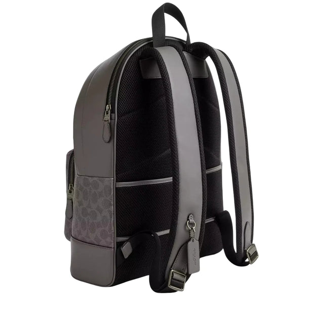 Coach West Backpack Bag In Signature Canvas With Varsity Stripe - Grey/ Ochre/ Chalk CV922