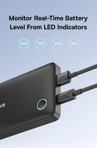OS-Baseus EnerFill FP11 Power Bank 10000mAh 15W Cosmic Black (Includes Simple Type-C to Type-C Cable 20V/3A 30cm Black)