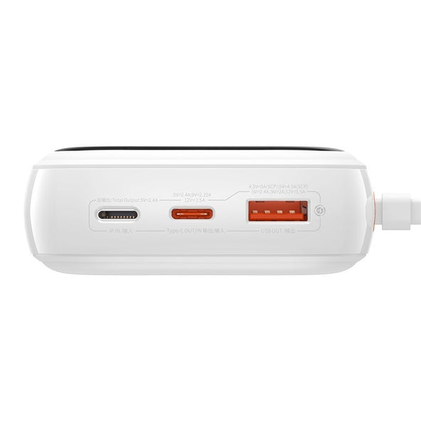OS-Baseus EnerFill FC31 Qpow 3 Digital Display Power Bank with USB-C+iP Cables 20000mAh 45W Moon White