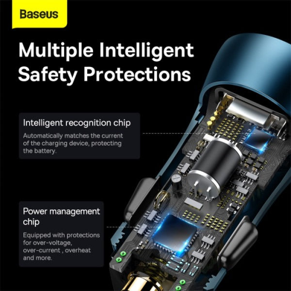Baseus Golden Contactor Max Dual Fast Charger Car Charger U+C 60W Blue