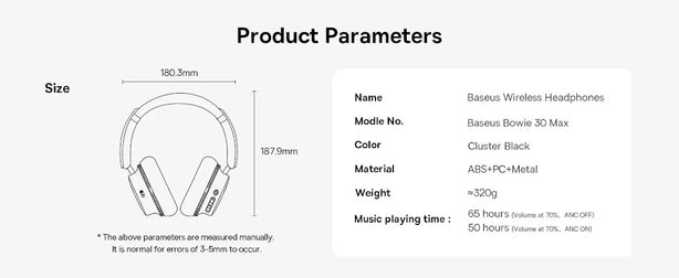 OS-Baseus Bowie 30 Max Noise-Cancellation Wireless Headphones Cluster Black