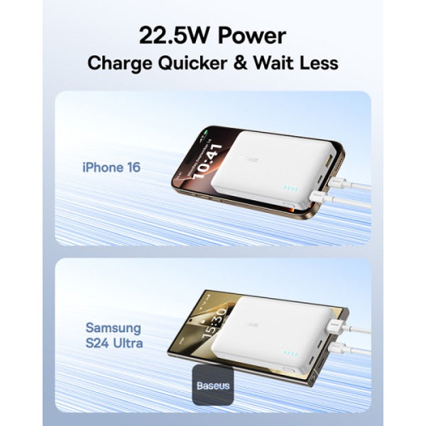 OS-Baseus EnerFill FP21 Power Bank 10000mAh 22.5W Moon White (Includes Simple Type-C to Type-C Cable 20V/3A 30cm White)