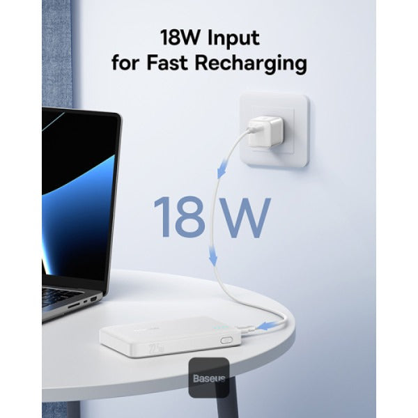 OS-Baseus EnerFill FP21 Power Bank 10000mAh 22.5W Moon White (Includes Simple Type-C to Type-C Cable 20V/3A 30cm White)