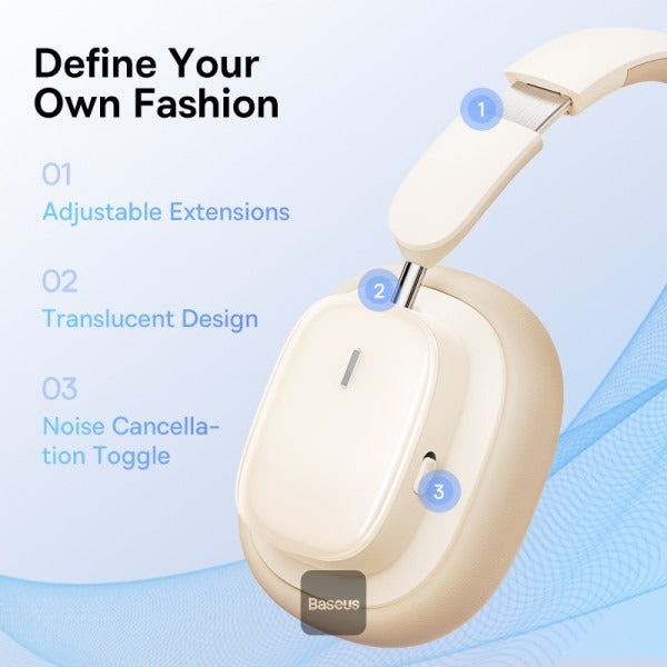 OS-Baseus Bowie H1s Noise-Cancellation Wireless Headphones Stellar White