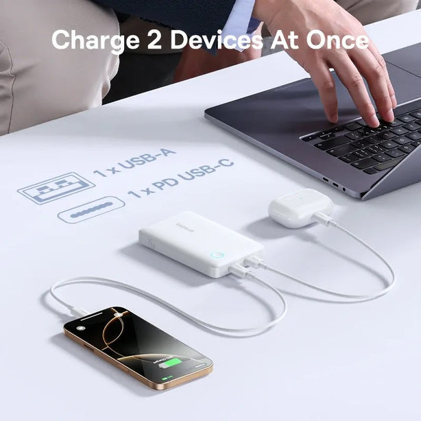 OS-Baseus EnerFill FP11 Power Bank 10000mAh 15W Moon White (Includes Simple Type-C to Type-C Cable 20V/3A 30cm White)