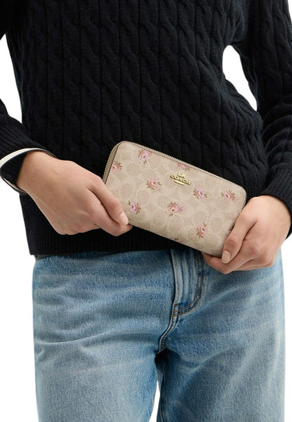 Coach Long Zip Around Wallet In Signature Canvas With Floral Print - Sand/Multi