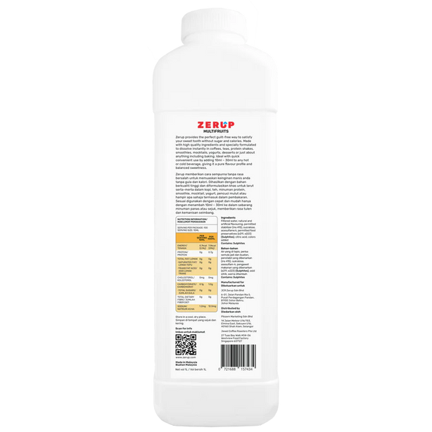 Zerup Zero Sugar Multifruits Syrup 1L
