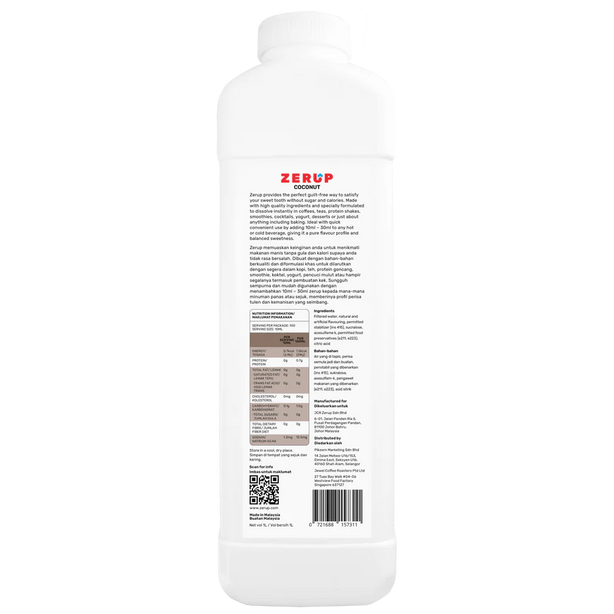 Zerup Zero Sugar Coconut Syrup 1L