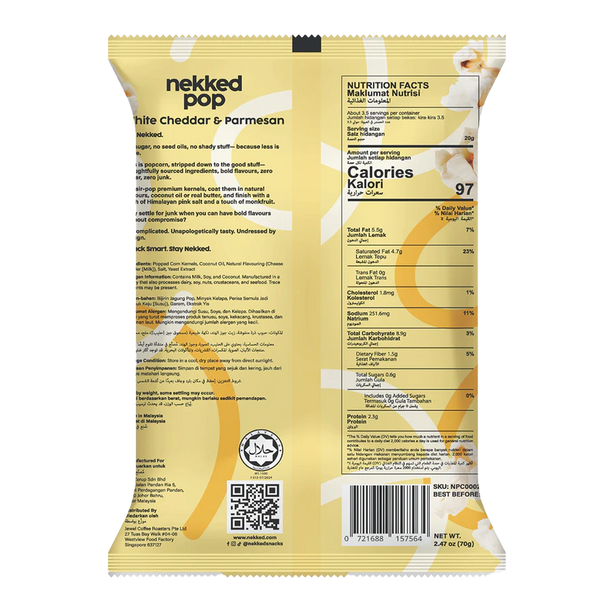 Nekked White Cheddar & Parmesan Popcorn 70g