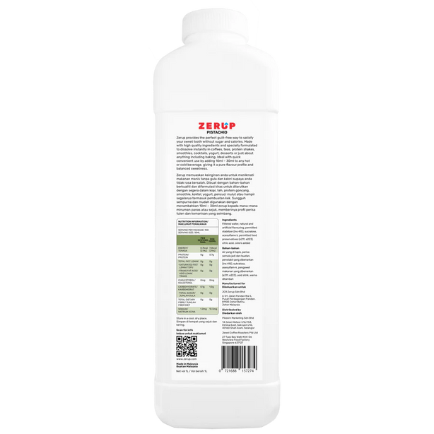 Zerup Zero Sugar Pistachio Syrup 1L