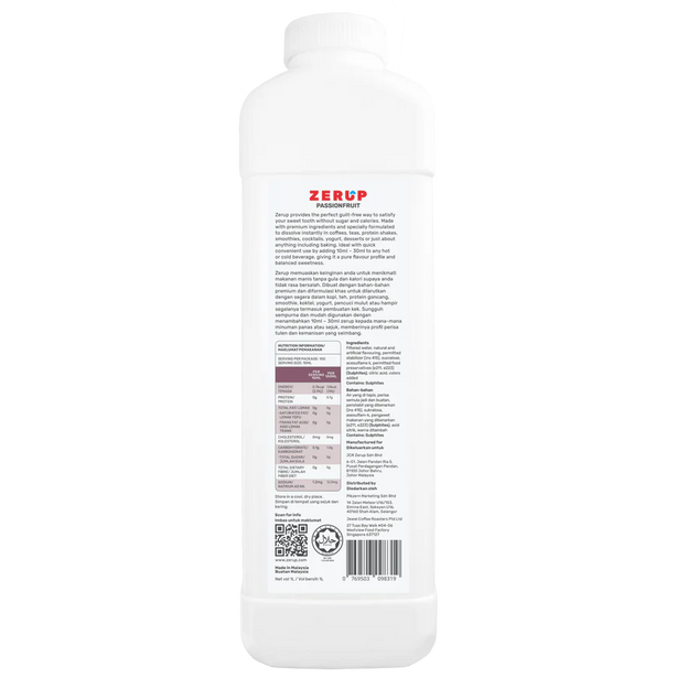 Zerup Zero Sugar Passionfruit Syrup 1L