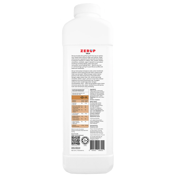 Zerup Zero Sugar Cola Syrup 1L