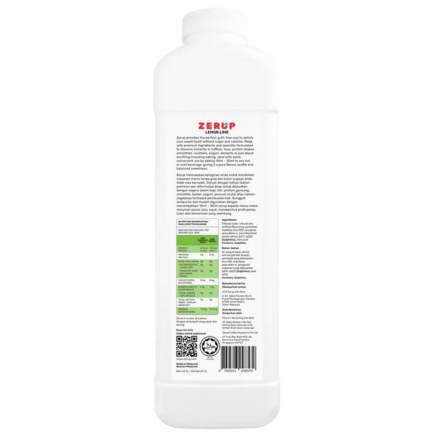 Zerup Zero Sugar Lemon Lime Syrup 1L