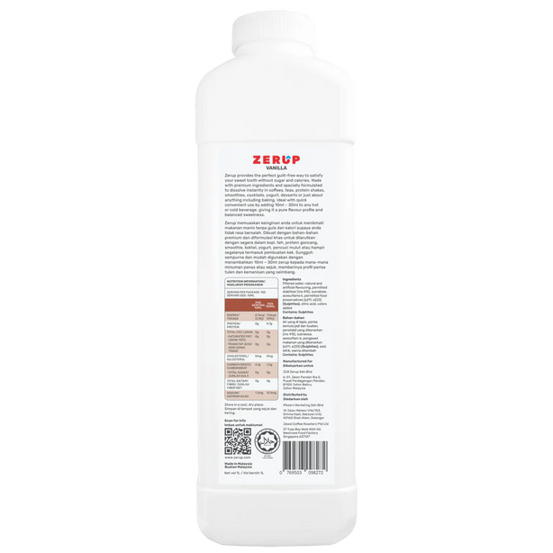 Zerup Zero Sugar Vanilla Syrup 1L