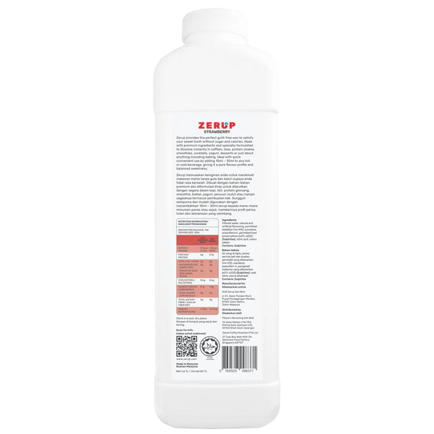 Zerup Zero Sugar Strawberry Syrup 1L