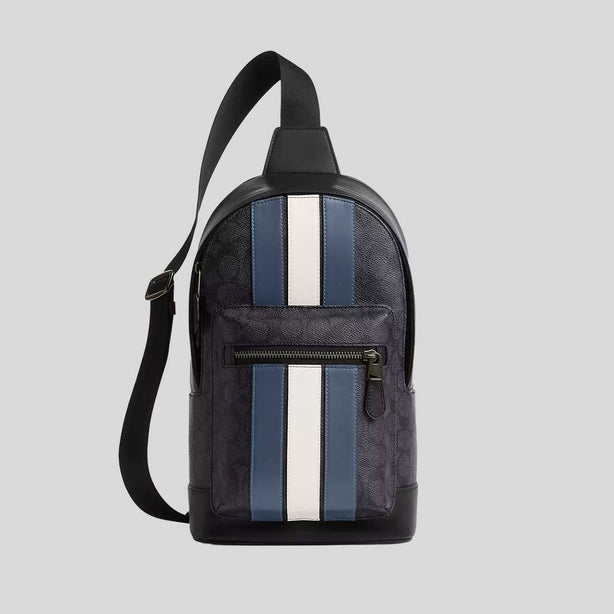 COACH West Pack In Signature Canvas With Varsity Stripe Charcoal/Denim/Chalk RS-CV923