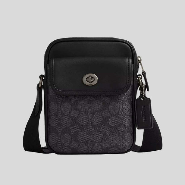 COACH Turnlock Crossbody Bag In Signature Canvas Charcoal/Black RS-CAJ30