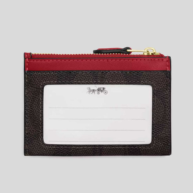 COACH Mini Skinny ID Case In Signature Canvas Walnut/True Red RS-CW870