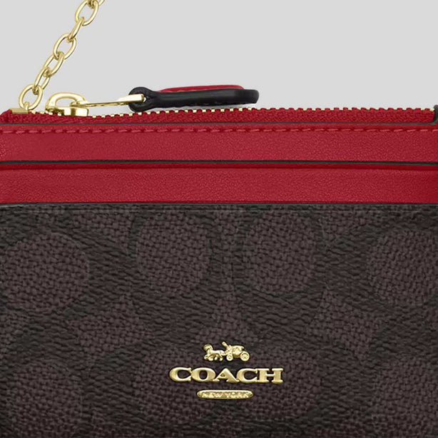 COACH Mini Skinny ID Case In Signature Canvas Walnut/True Red RS-CW870