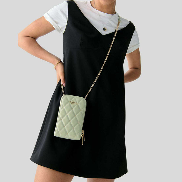 KATE SPADE Carey Quilted Studded Phone Chain Crossbody Sage Bundle RS-KL818