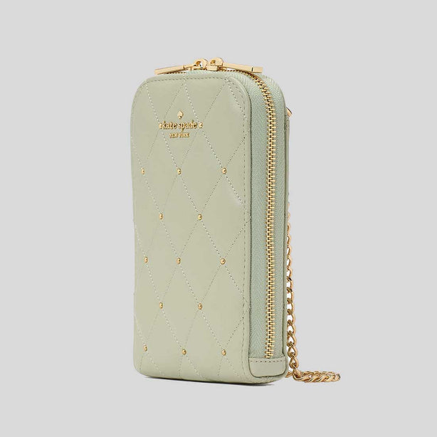 KATE SPADE Carey Quilted Studded Phone Chain Crossbody Sage Bundle RS-KL818