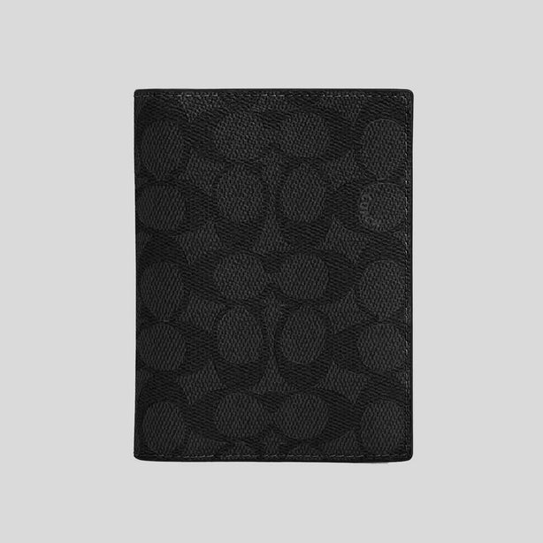 COACH Passport Card Case In Signature Canvas Charcoal/Black RS-CW170