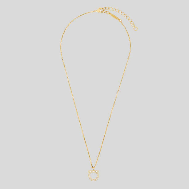 FERRAGAMO Crystals Necklace Gold Color RS-696654