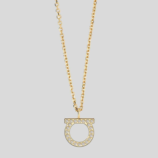 FERRAGAMO Crystals Necklace Gold Color RS-696654