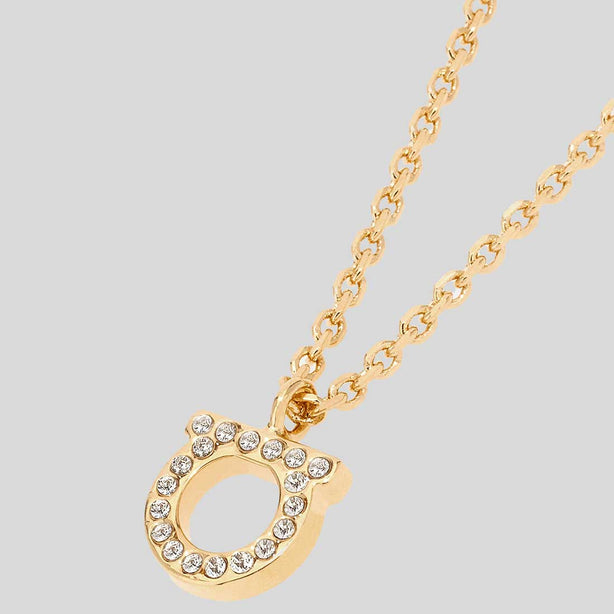 FERRAGAMO Crystals Necklace Gold Color RS-696654