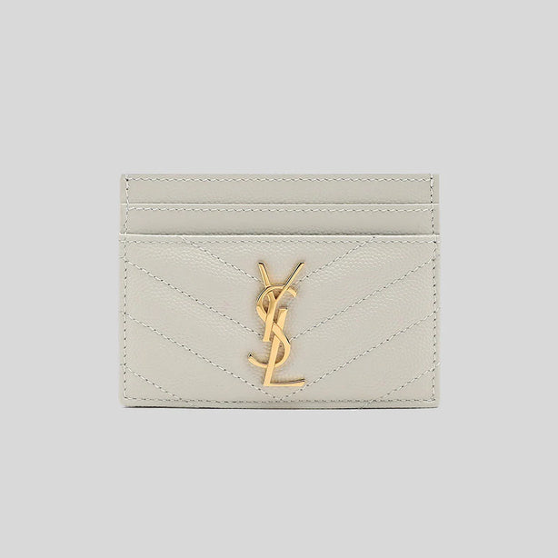 SAINT LAURENT YSL Cassandre Matelasse Card Case In Grain De Poudre Embossed Leather Crema Soft RS-423291
