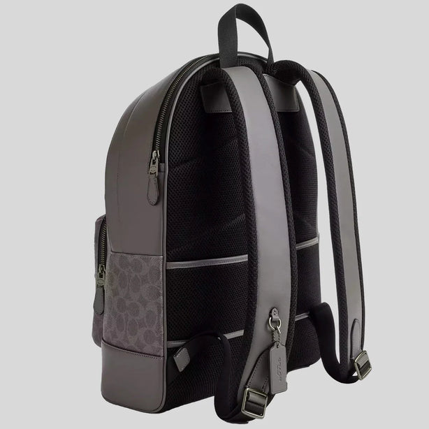 COACH West Backpack In Signature Canvas With Varsity Stripe Grey/Ochre/Chalk RS-CV922