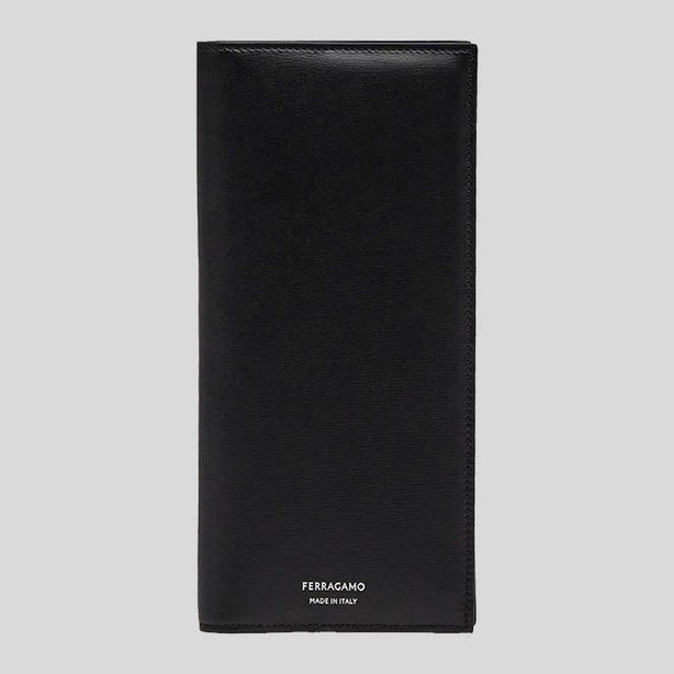 FERRAGAMO Classic Men's Leather Slim Long Bifold Wallet Black RS-770106