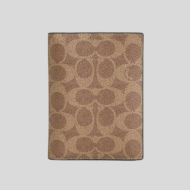 COACH Passport Card Case In Signature Canvas Tan/Black RS-CW170